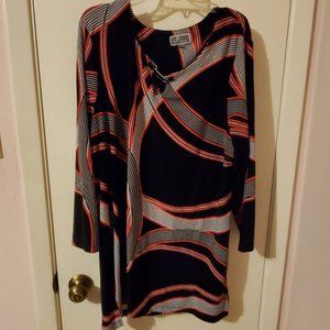 2X JM Collection Long Sleeve Black & Pink textured blouse